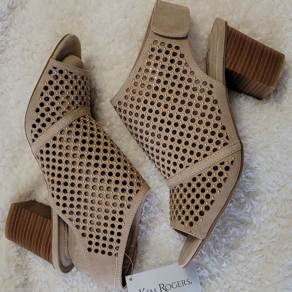 Kim Rogers Shoes - NEW Open Toe Slingbacks Lattice  FishNet Kim Rogers Gold Dazzle Velcro Block 9M